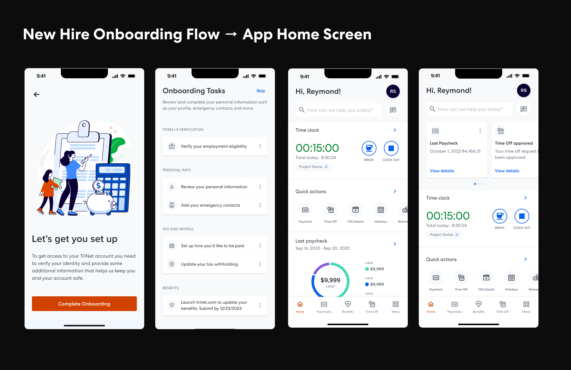 Redesigned home screen with tasks, activity feed, and quick-access actions